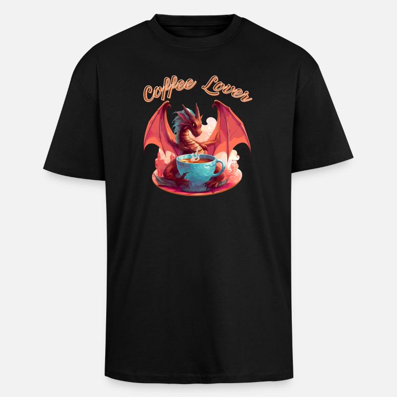 Dragon Coffee Lover - Oversized Heavyweight Unisex T-Shirt - Schwarz