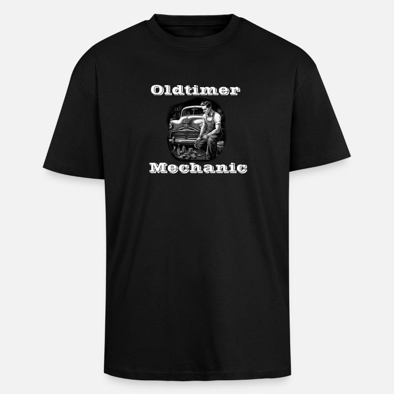 Oldtimer Mechanic blanc - T-shirt unisexe oversize épais - noir