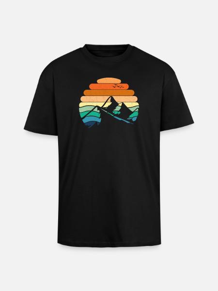 Mountain Landscape Sunset - Unisex Oversized Heavyweight T-shirt - black