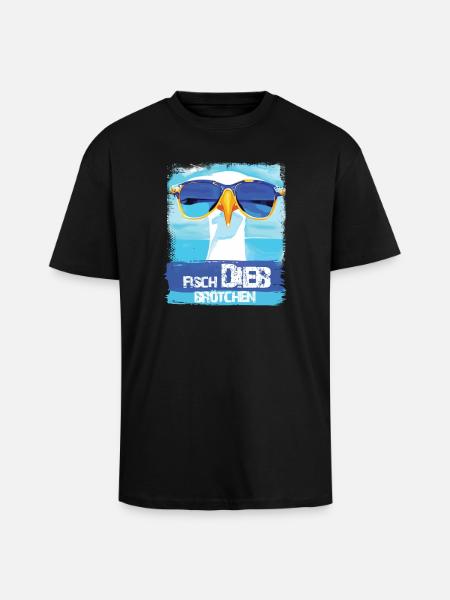 Möwe Fischbrötchendieb - blue white Collection - Oversized Heavyweight Unisex T-Shirt - Schwarz