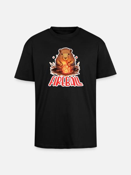 Capybara Mage – Fireball RPG Design - Unisex Oversized Heavyweight T-shirt - black