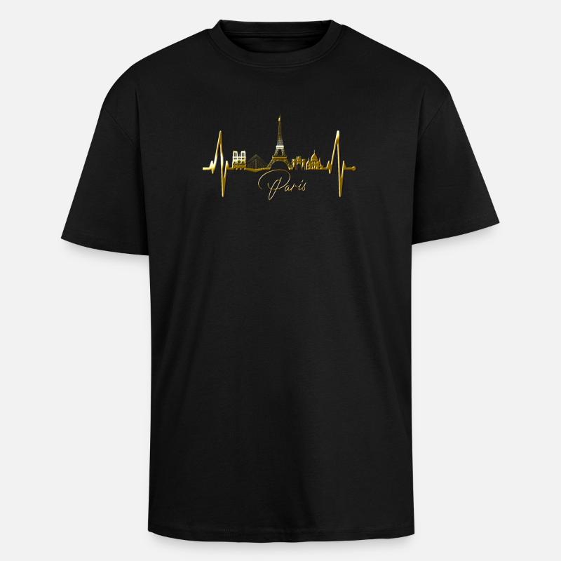 Paris Skyline Herzschlag Eiffelturm Frankreich - Oversized Heavyweight Unisex T-Shirt - Schwarz