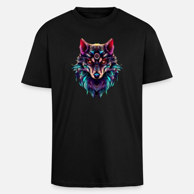 Wolf’s Head Synthwave Wolf - T-shirt unisexe oversize épais - noir