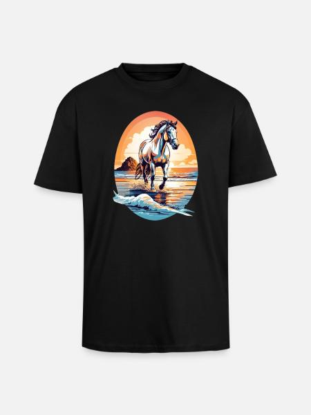 Horse on the beach - Unisex Oversized Heavyweight T-shirt - black