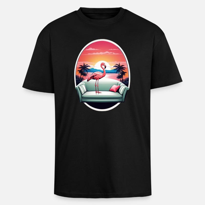 Flamingo Sofa - Oversized Heavyweight Unisex T-Shirt - Schwarz