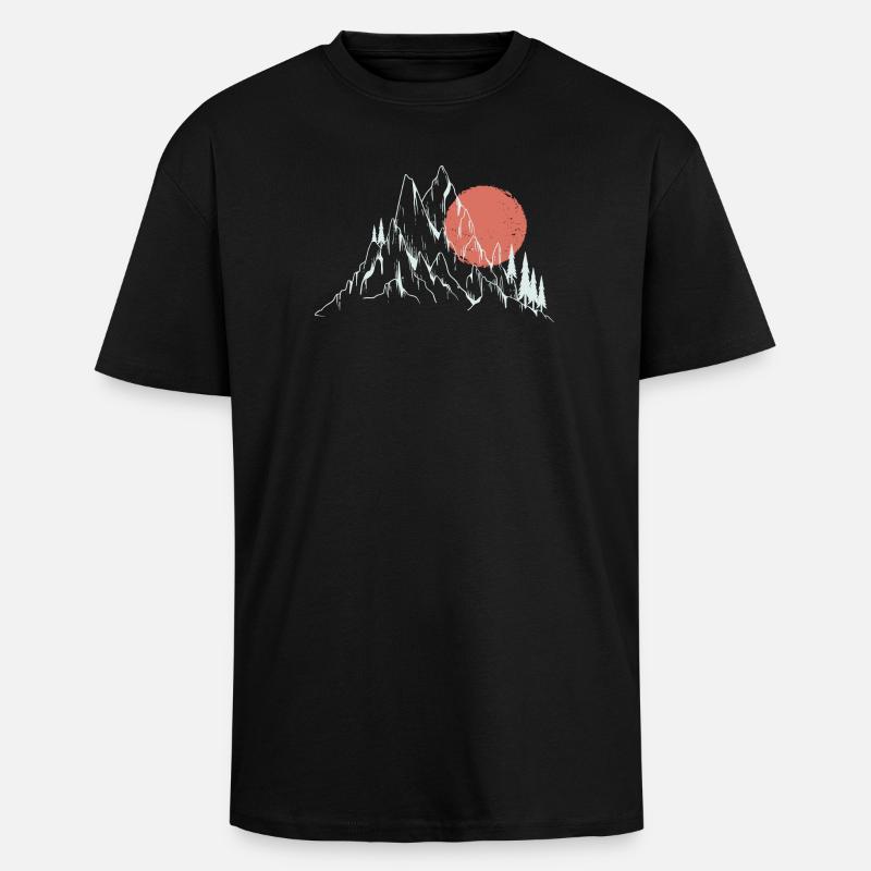 Soleil pourpre sur les sommets alpins - T-shirt unisexe oversize épais - noir