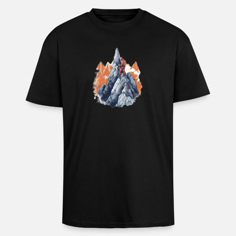 Bergsteiger beim Gipfelaufstieg - Oversized Heavyweight Unisex T-Shirt - Schwarz