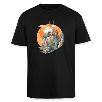 Gartenfreund Ziege auf Bergspitze - Oversized Heavyweight Unisex T-Shirt - Schwarz - Vorne - Alina (178cm) & Michal (187cm)