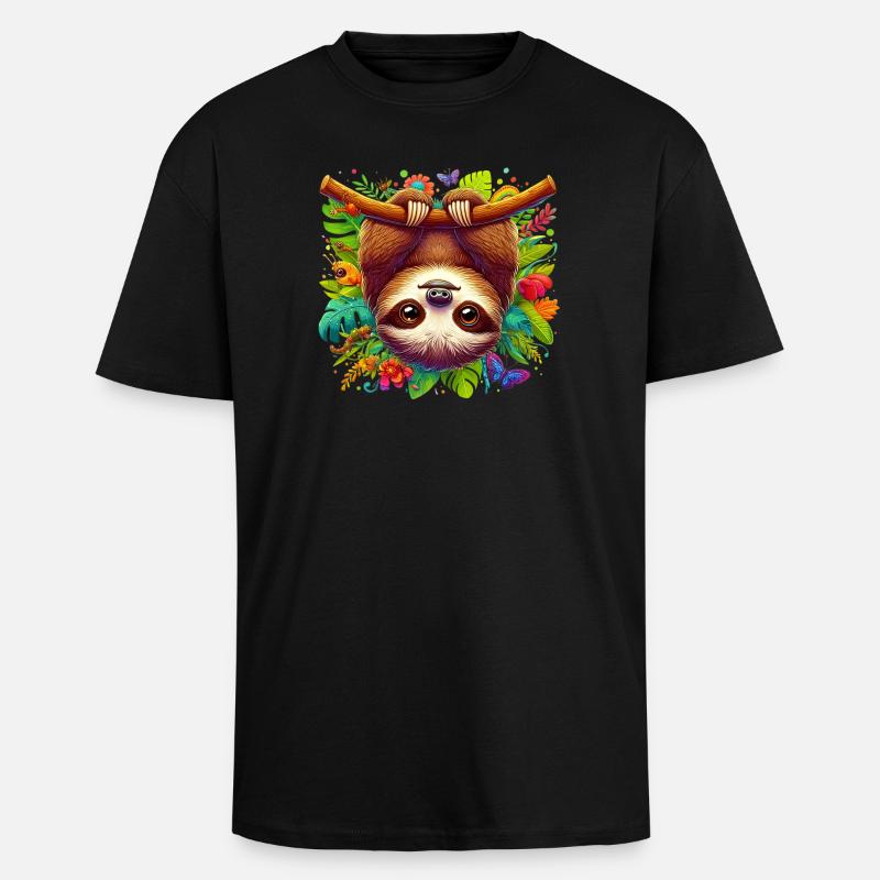 Faultier - Oversized Heavyweight Unisex T-Shirt - Schwarz