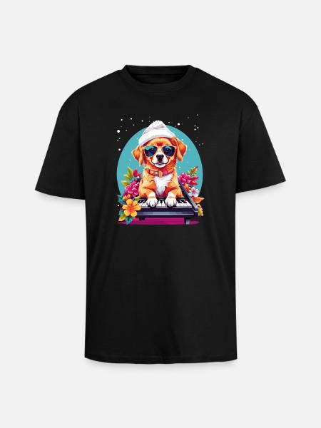 Dog with Piano - Unisex Oversized Heavyweight T-shirt - black