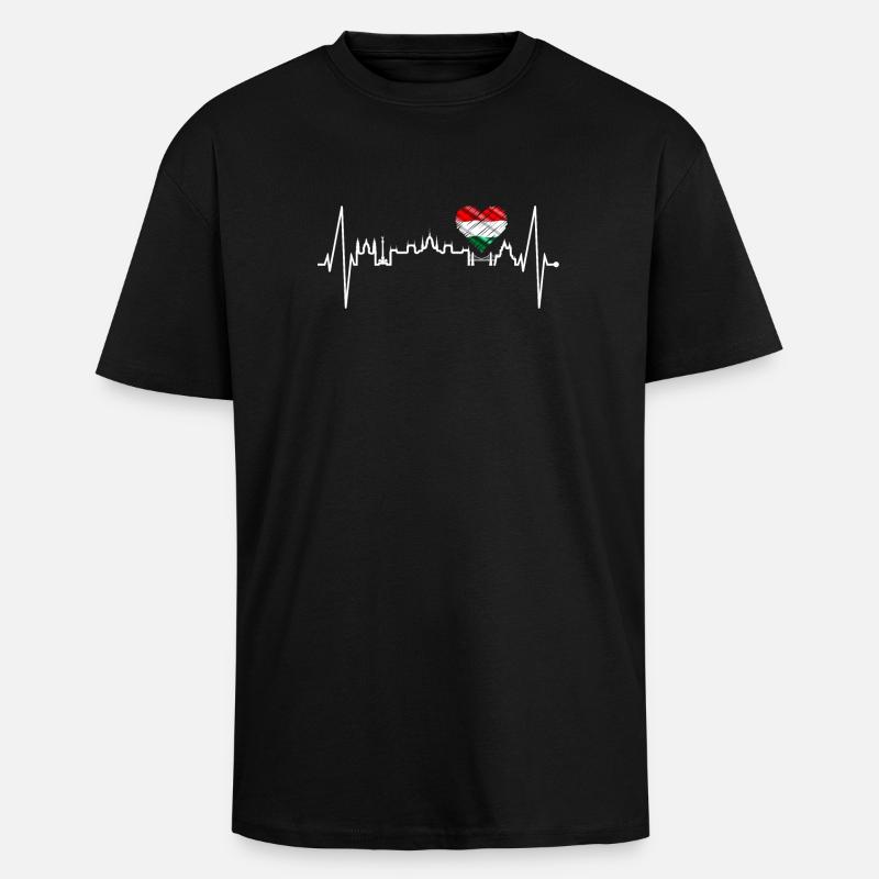 Budapest Skyline Herzschlag Ungarn Herz Budapester - Oversized Heavyweight Unisex T-Shirt - Schwarz