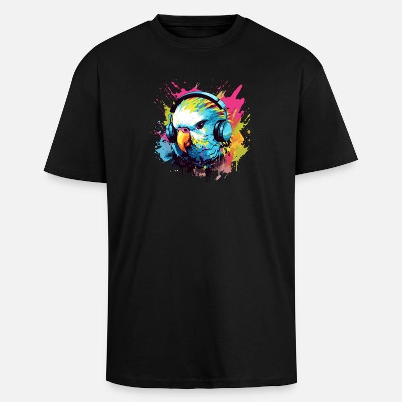 Perruche avec écouteurs Perruches Bird - T-shirt unisexe oversize épais - noir
