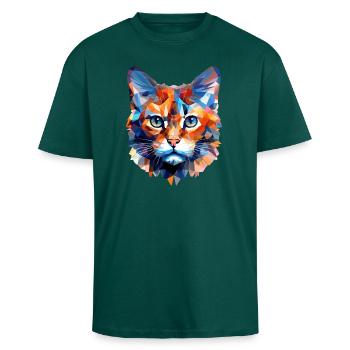 Katze Polygon Katzen Kater Hauskatze Kurzhaar - Oversized Heavyweight Unisex T-Shirt - hunter Green - Vorne - Alina (178cm) & Michal (187cm)