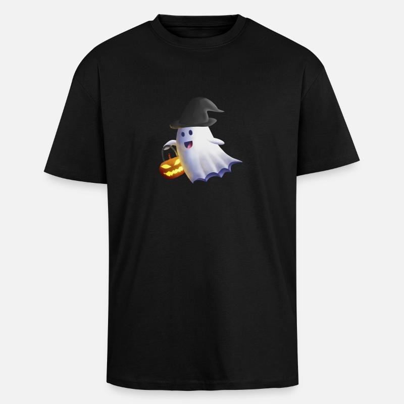 Geist mit Hexenhut und Kürbislaterne - Oversized Heavyweight Unisex T-Shirt - Schwarz