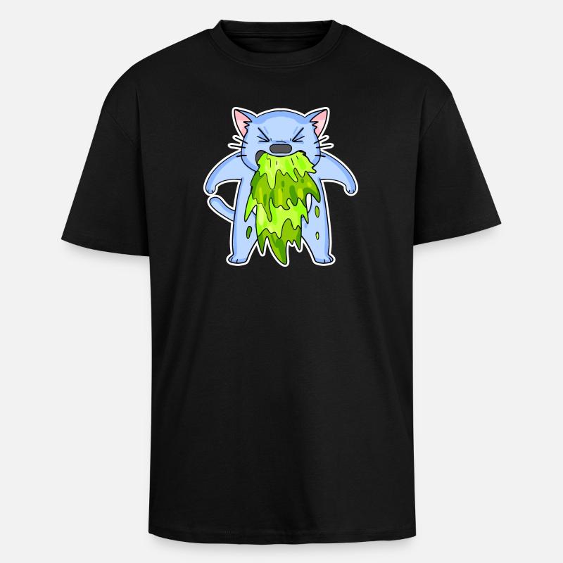 Cat puking puke - Unisex Oversized Heavyweight T-shirt - black