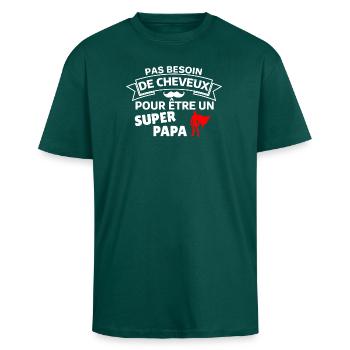 Humour Super Papa Cape Cheveux - T-shirt unisexe oversize épais - hunter green - Devant - Alina (178cm) & Michal (187cm)