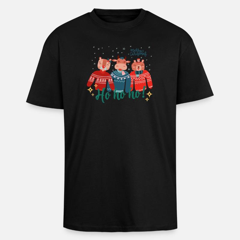 Hässlicher Weihnachtspullover - Frohe Weihnachten - Oversized Heavyweight Unisex T-Shirt - Schwarz