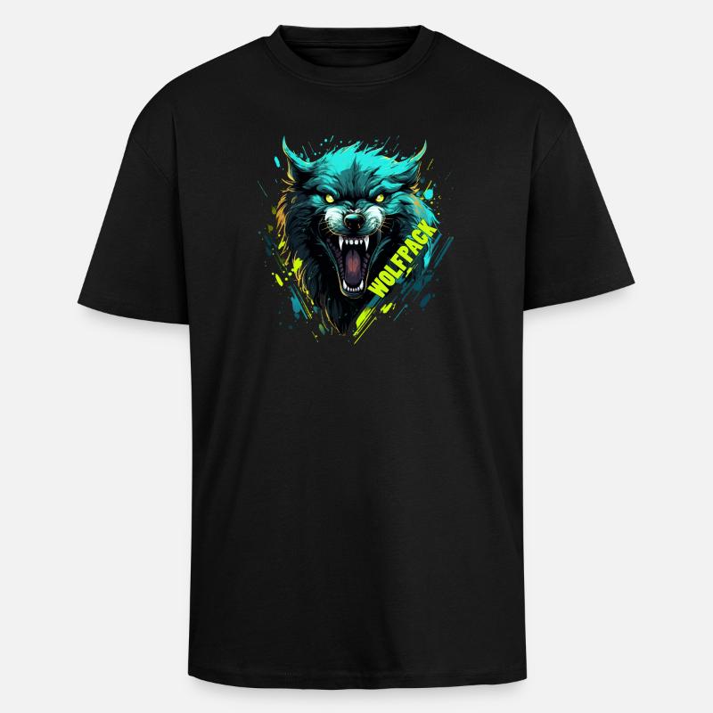 Neonwolf-Wolfsmaske - Oversized Heavyweight Unisex T-Shirt - Schwarz
