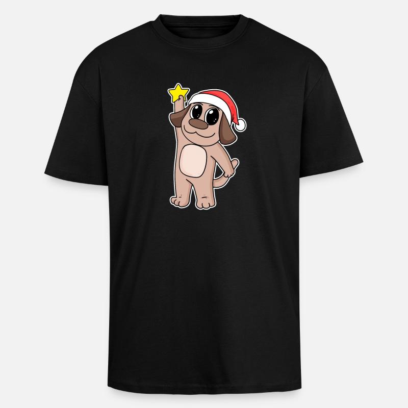 Chien Noël - T-shirt unisexe oversize épais - noir