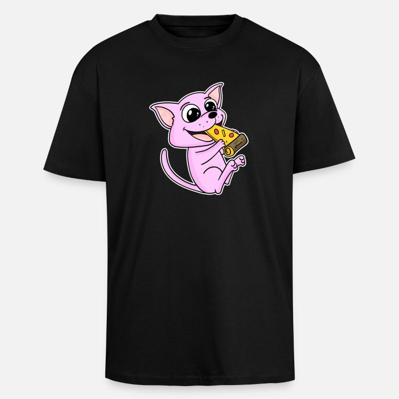 Sphynx Katze Pizza - Oversized Heavyweight Unisex T-Shirt - Schwarz