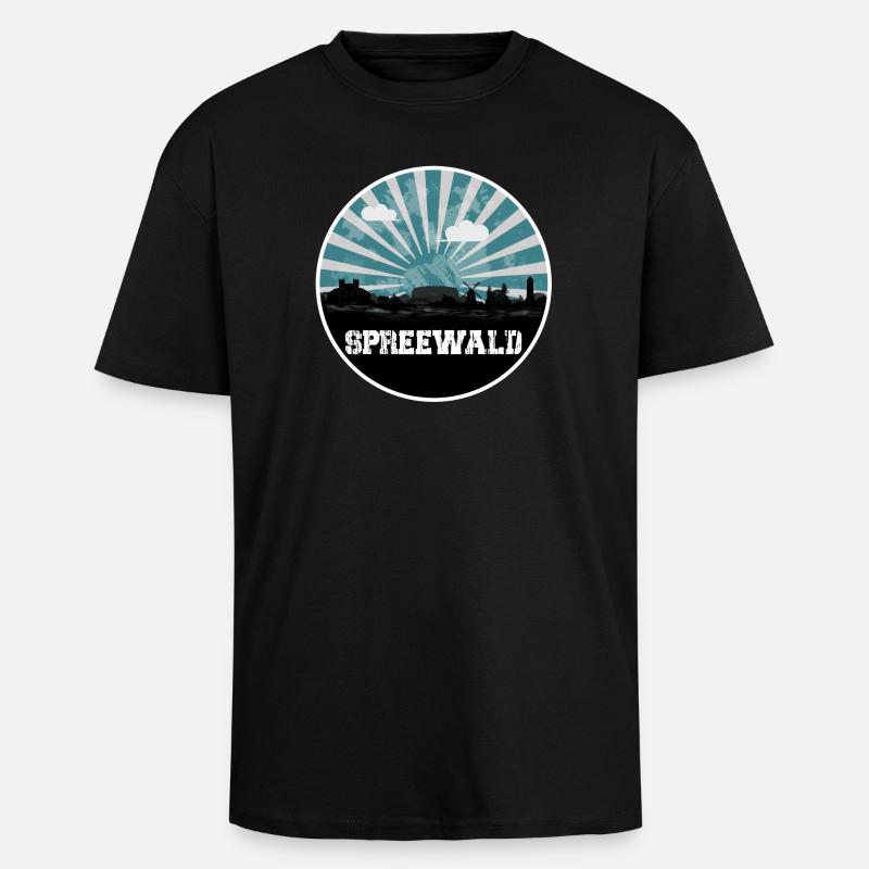 Spreewald Blue Hour Skyline - Unisex Oversized Heavyweight T-shirt - black