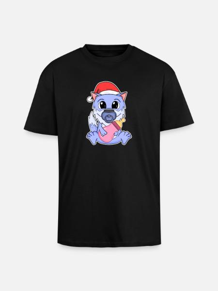 Bébé loup Noël - T-shirt unisexe oversize épais - noir