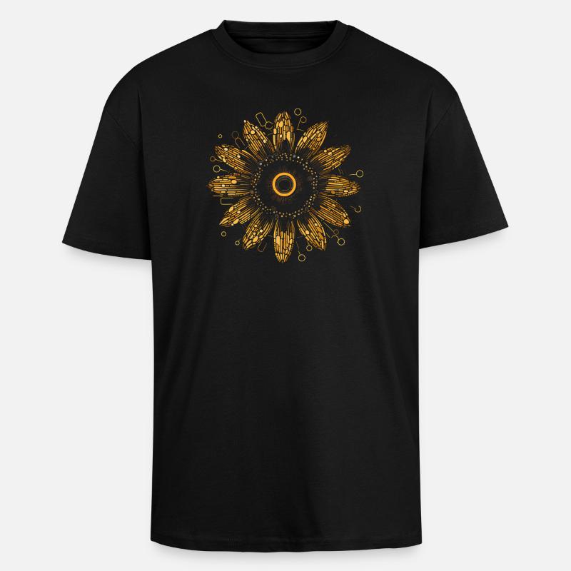 Boho Sunflower Mandala Pattern - Unisex Oversized Heavyweight T-shirt - black