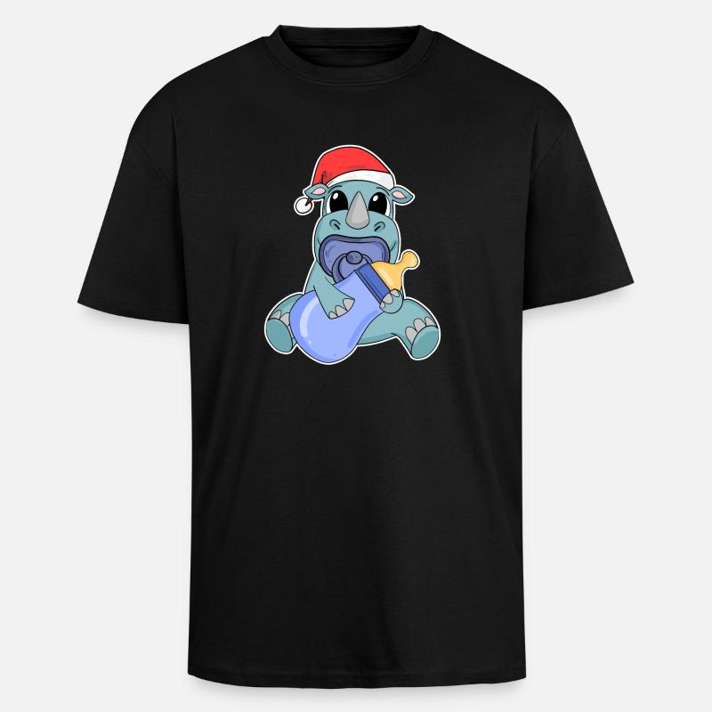 Rhinocéros bébé Noël - T-shirt unisexe oversize épais - noir