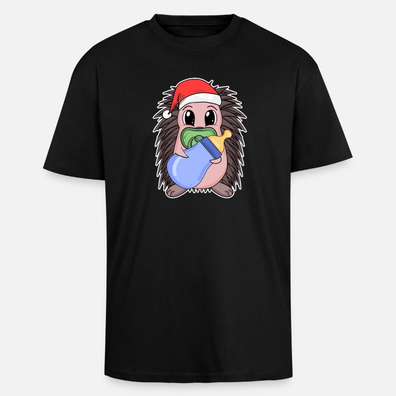 Hérisson bébé Noël - T-shirt unisexe oversize épais - noir