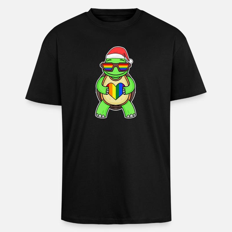 Turtle Rainbow Christmas - Unisex Oversized Heavyweight T-shirt - black