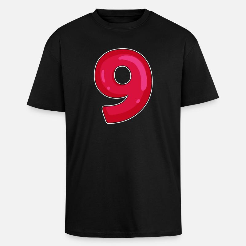 NEUN - 9 - Ziffer rot - Oversized Heavyweight Unisex T-Shirt - Schwarz
