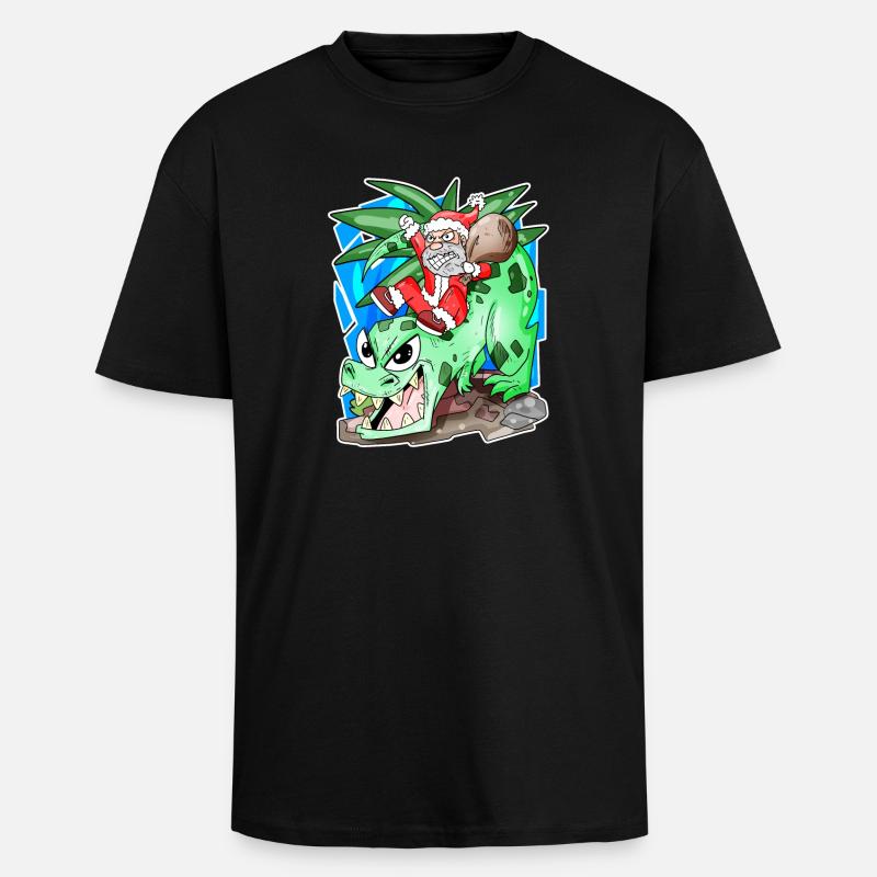 Weihnachtsmann auf Dino - Oversized Heavyweight Unisex T-Shirt - Schwarz