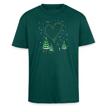 Winterwald Herz Sterne - Oversized Heavyweight Unisex T-Shirt - hunter Green - Vorne - Alina (178cm) & Michal (187cm)