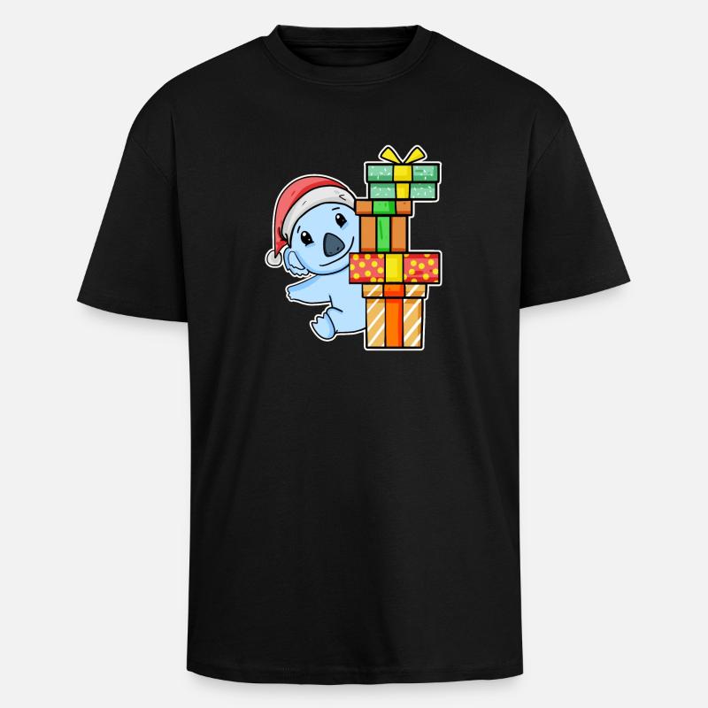 Koala mit Weihnachtsmütze und Weihnachtsgeschenk - Oversized Heavyweight Unisex T-Shirt - Schwarz