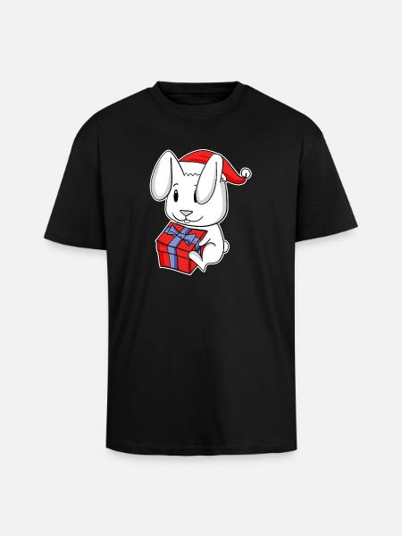 Rabbit with Christmas Santa Hat - Unisex Oversized Heavyweight T-shirt - black