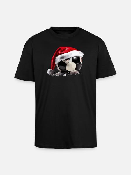 Soccer Christmas Santa Hat Ball - Unisex Oversized Heavyweight T-shirt - black