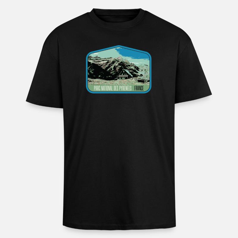 Écusson Paysage Pyrénées : Nature Authentique - T-shirt unisexe oversize épais - noir
