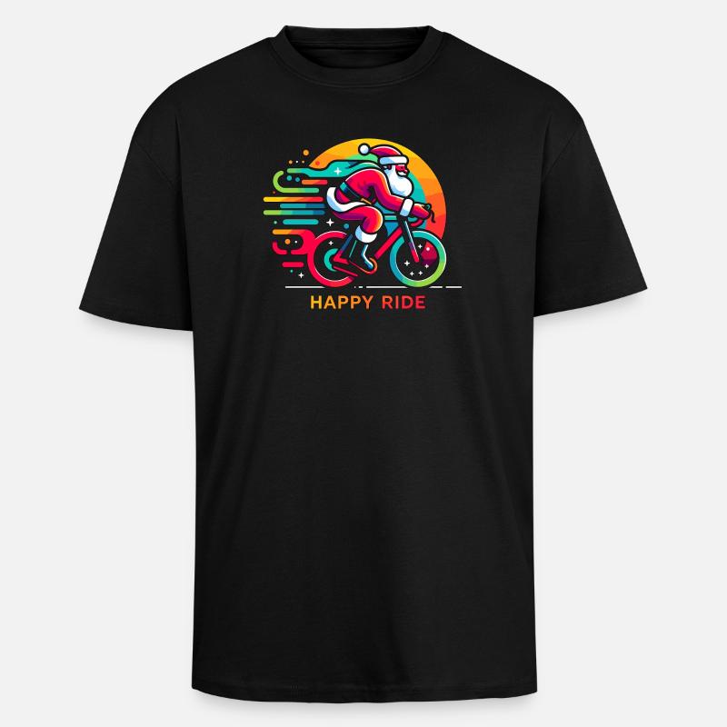Vibrant Père Noël Cyclisme Illustration - T-shirt unisexe oversize épais - noir