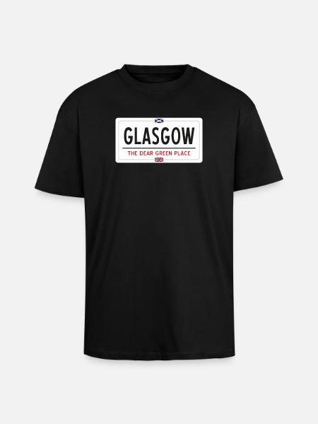 Glasgow Ortsnamensschild - Oversized Heavyweight Unisex T-Shirt - Schwarz