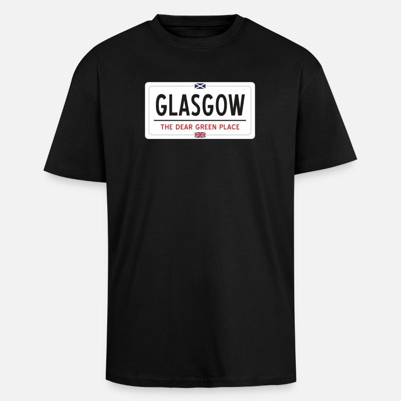 Glasgow Ortsnamensschild - Oversized Heavyweight Unisex T-Shirt - Schwarz