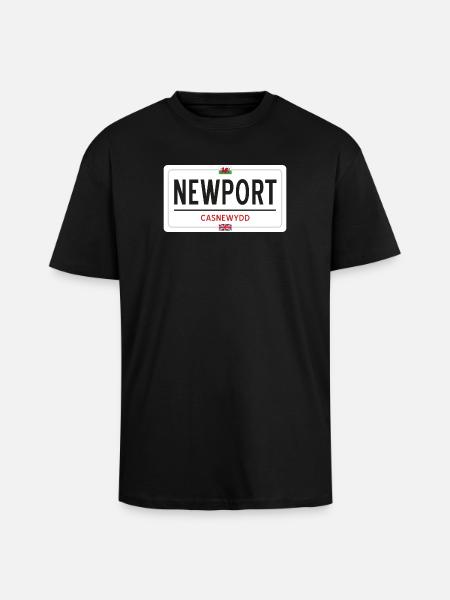 Newport town sign - Unisex Oversized Heavyweight T-shirt - black