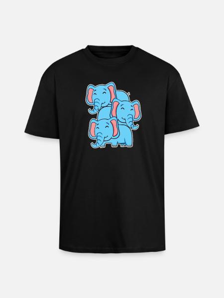 Éléphant mignon - Motif d’éléphant - T-shirt unisexe oversize épais - noir