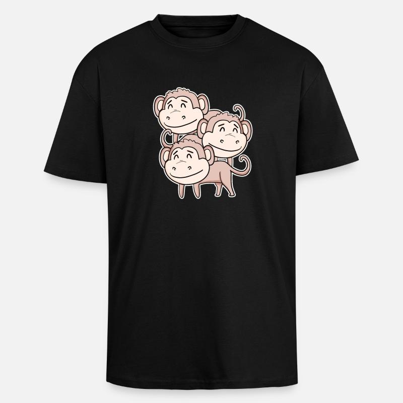 Cute Monkey - Monkey Motif - Unisex Oversized Heavyweight T-shirt - black