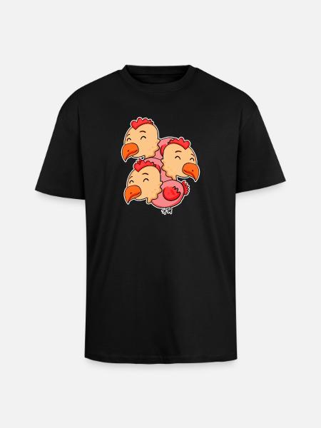 Cute Chickens - Chicken Motif - Unisex Oversized Heavyweight T-shirt - black