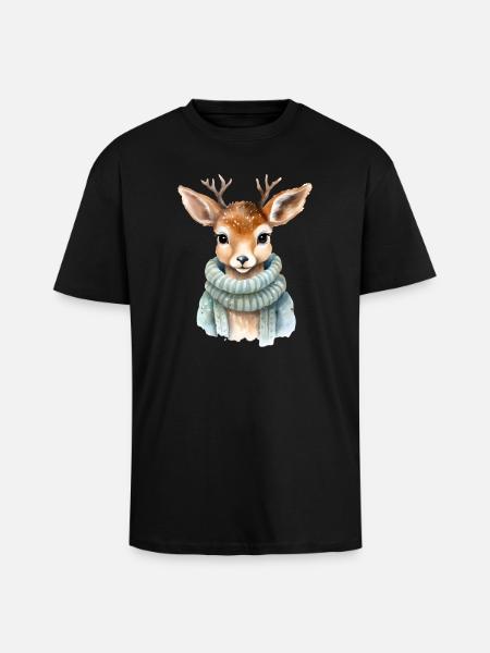 Rehkitz im Wintermantel - Oversized Heavyweight Unisex T-Shirt - Schwarz