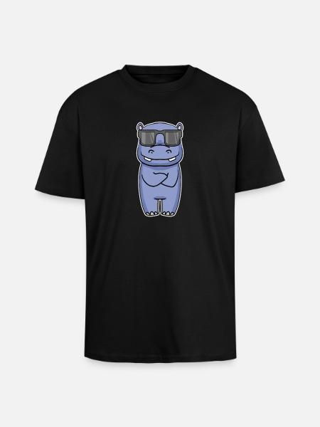 Hippopotamus with glasses - Unisex Oversized Heavyweight T-shirt - black