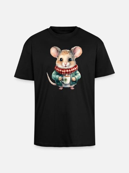 Cuddly Mouse Winter Tea - Unisex Oversized Heavyweight T-shirt - black