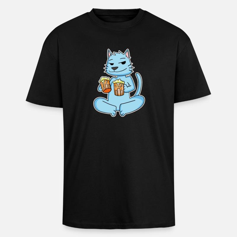 Chat à la bière - T-shirt unisexe oversize épais - noir