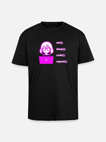eat sleep code repeat Frau Computer - Oversized Heavyweight Unisex T-Shirt - Schwarz