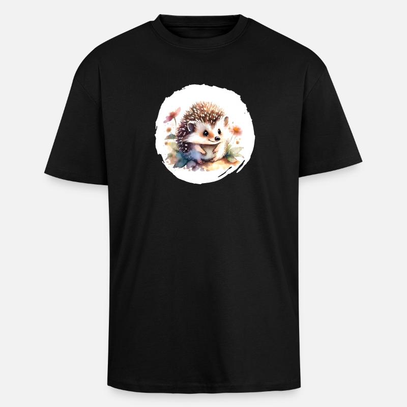 Igel Aquarell - Oversized Heavyweight Unisex T-Shirt - Schwarz